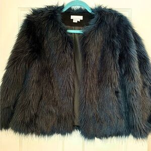 Anthropologie Matison Stone Dark Navy Faux Fur Jacket